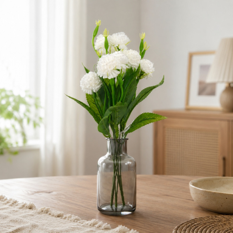 Smart Pro Artificial Carnation Bush Designed for Home Décor &amp; Event Styling – White (H-38 CM)