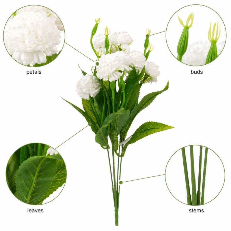 Smart Pro Artificial Carnation Bush Designed for Home Décor &amp; Event Styling – White (H-38 CM)