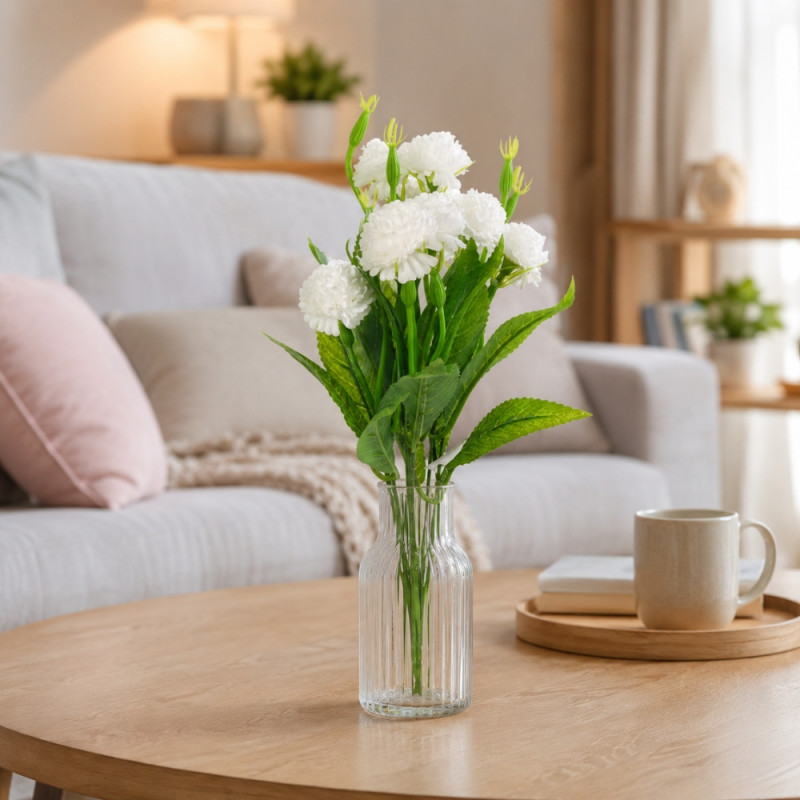 Smart Pro Artificial Carnation Bush Designed for Home Décor &amp; Event Styling – White (H-38 CM)