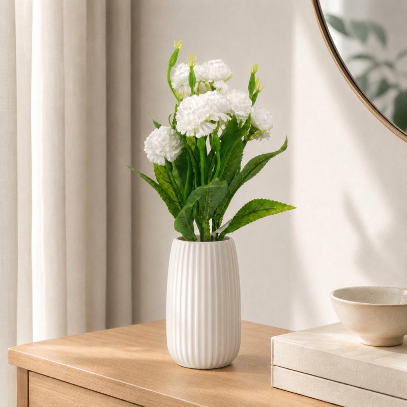 Smart Pro Artificial Carnation Bush Designed for Home Décor &amp; Event Styling – White (H-38 CM)