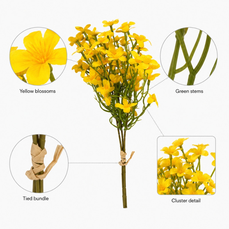 Perfect Select Artificial Forget-me-not Bush Designed for Home Décor &amp; Event Styling – Yellow (H-40 CM)