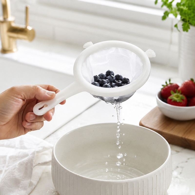 Polished Edge Kitchen Strainer Designed for Everyday Cooking &amp; Kitchen Excellence – White (H-26cm W-16cm)