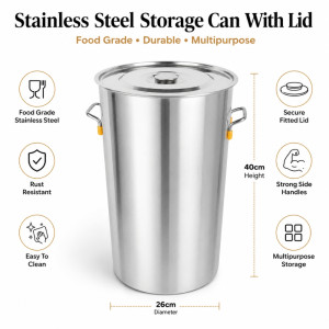 Premium 44 STAINLESS STEEL 40 CM HONEY TANK – Silver Premium Quality (40 x 40cm)