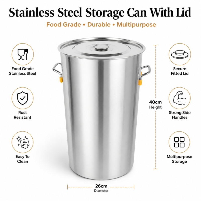 Premium 44 STAINLESS STEEL 40 CM HONEY TANK – Silver Premium Quality (40 x 40cm)