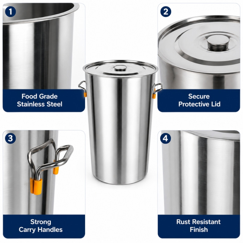 Premium 44 STAINLESS STEEL 40 CM HONEY TANK – Silver Premium Quality (40 x 40cm)