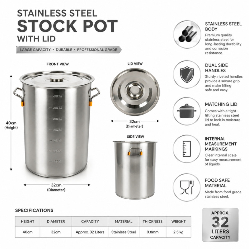 Elegant 44 STAINLESS STEEL 40 CM CONTAINER – Silver Premium Quality (40 x 32cm)