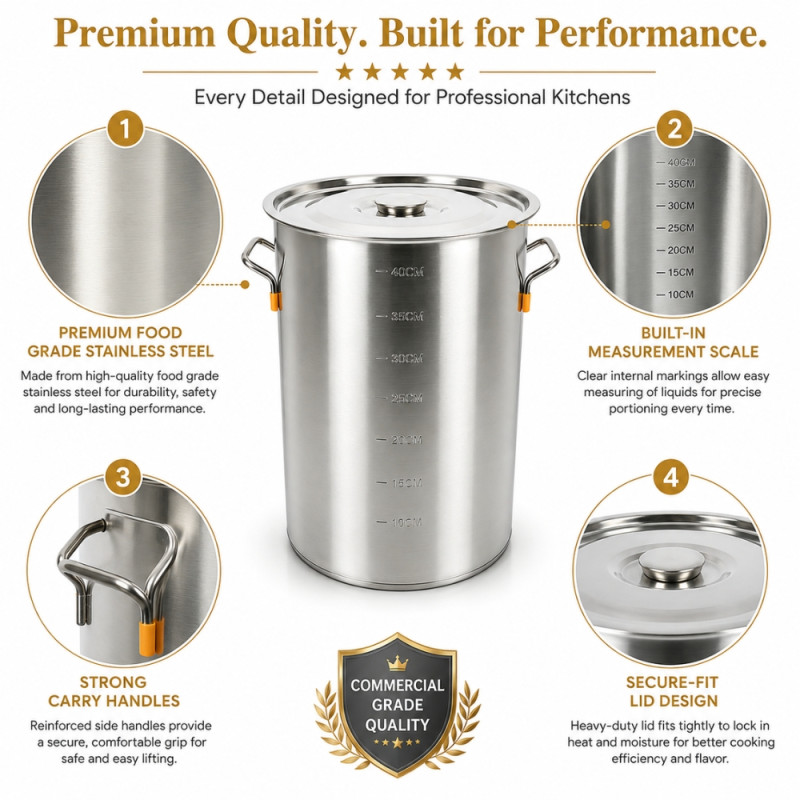 Elegant 44 STAINLESS STEEL 40 CM CONTAINER – Silver Premium Quality (40 x 32cm)