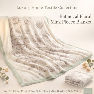 Luxury Botanical Print Mink Fleece Blanket – Ultra-Soft Ivory Throw (230 x 200cm)