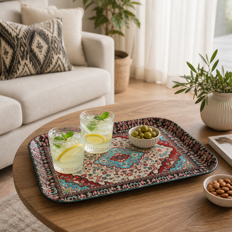 Professional Persian-Style Carpet Pattern Serving Tray – Traditional Oriental Motif (40cm)