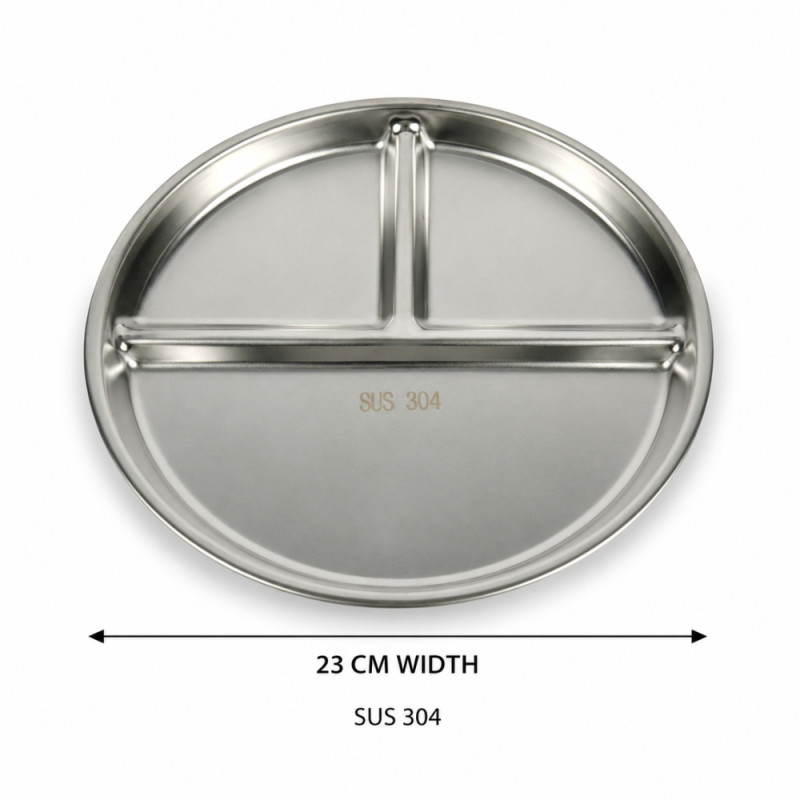 Lustrous Finish Serving Plate Designed for Everyday Cooking &amp; Kitchen Excellence – Silver (W-23cm)