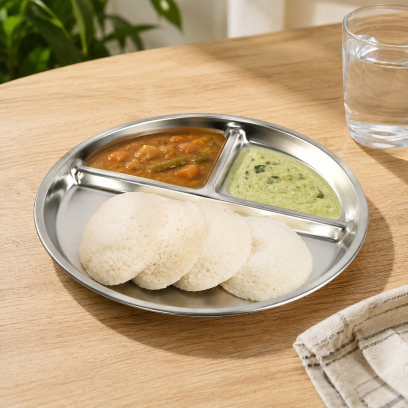 Lustrous Finish Serving Plate Designed for Everyday Cooking &amp; Kitchen Excellence – Silver (W-23cm)