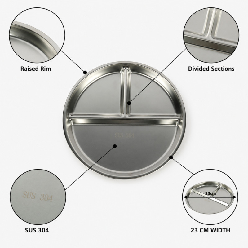 Lustrous Finish Serving Plate Designed for Everyday Cooking &amp; Kitchen Excellence – Silver (W-23cm)