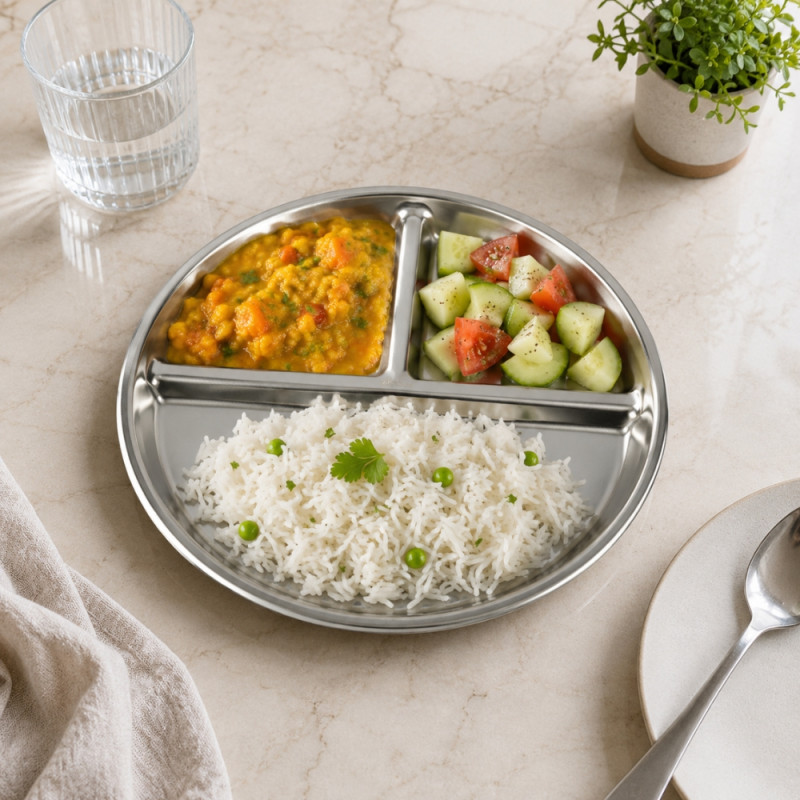 Lustrous Finish Serving Plate Designed for Everyday Cooking &amp; Kitchen Excellence – Silver (W-23cm)