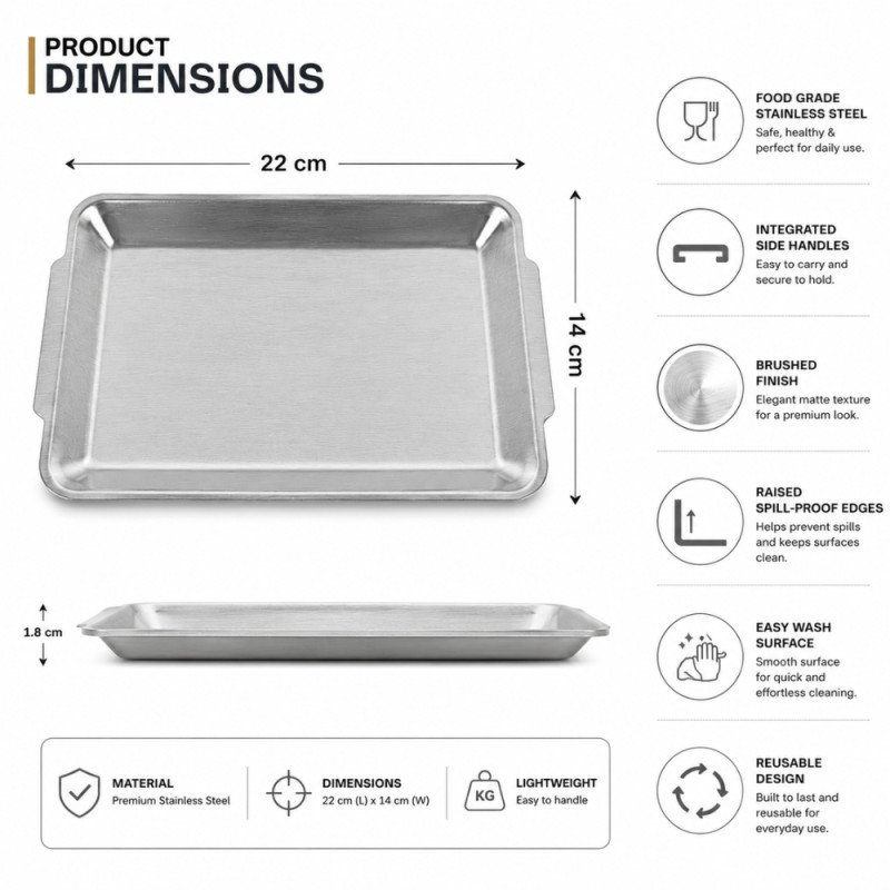 Modern serving tray – Silver Premium Quality (22×14 Cm)
