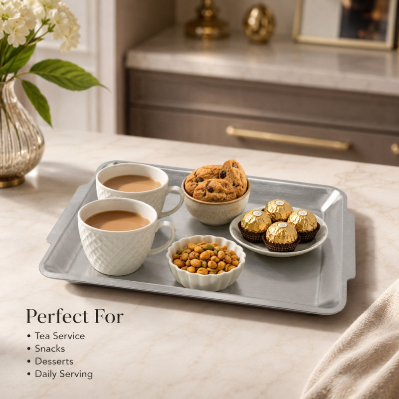 Modern serving tray – Silver Premium Quality (22×14 Cm)