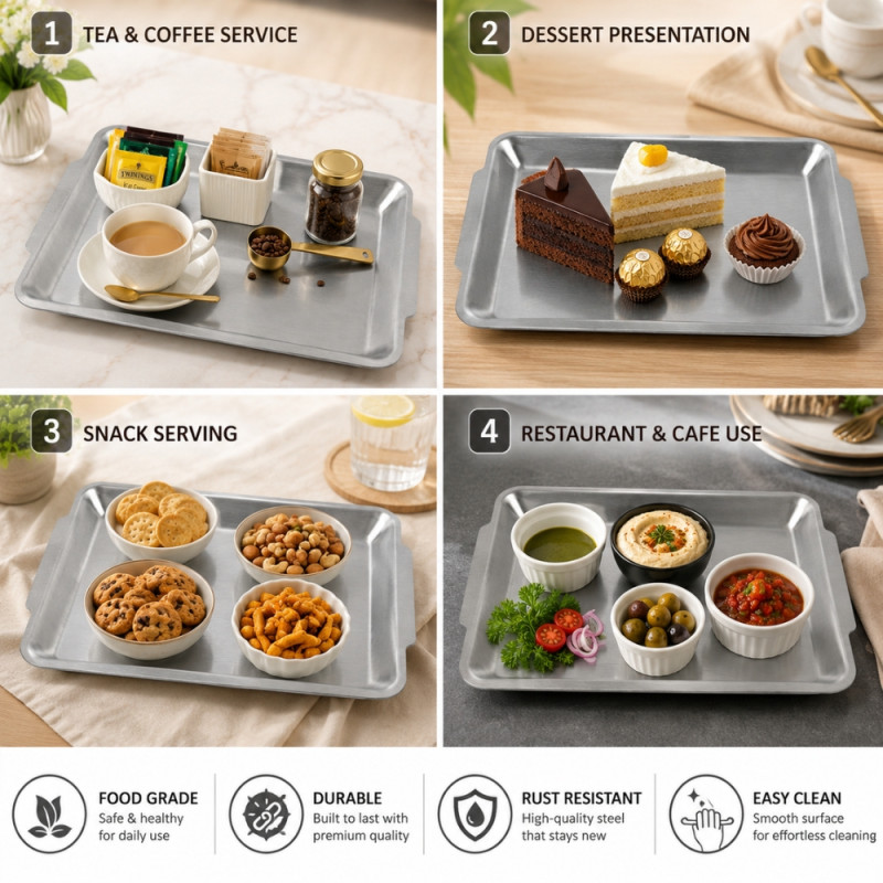 Modern serving tray – Silver Premium Quality (22×14 Cm)