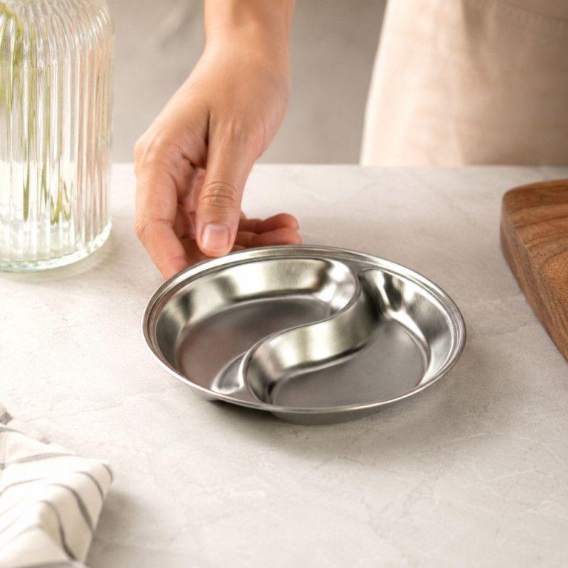 Stainless Steel Divided Plate - Silver (4 Compartment)