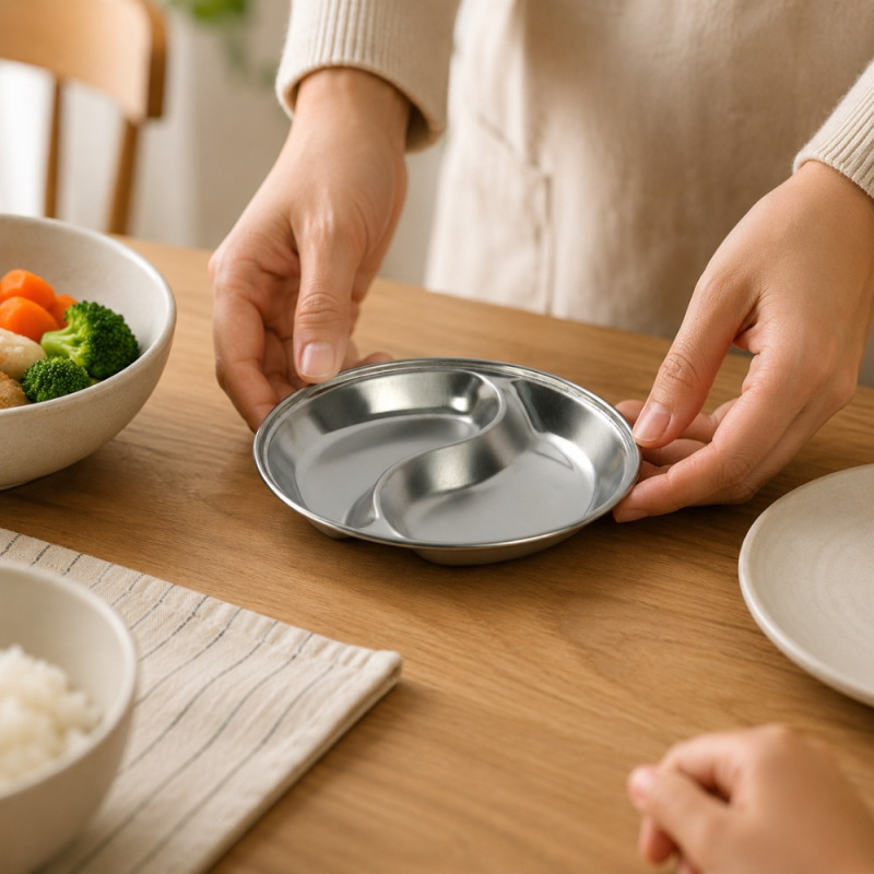 Stainless Steel Divided Plate - Silver (4 Compartment)