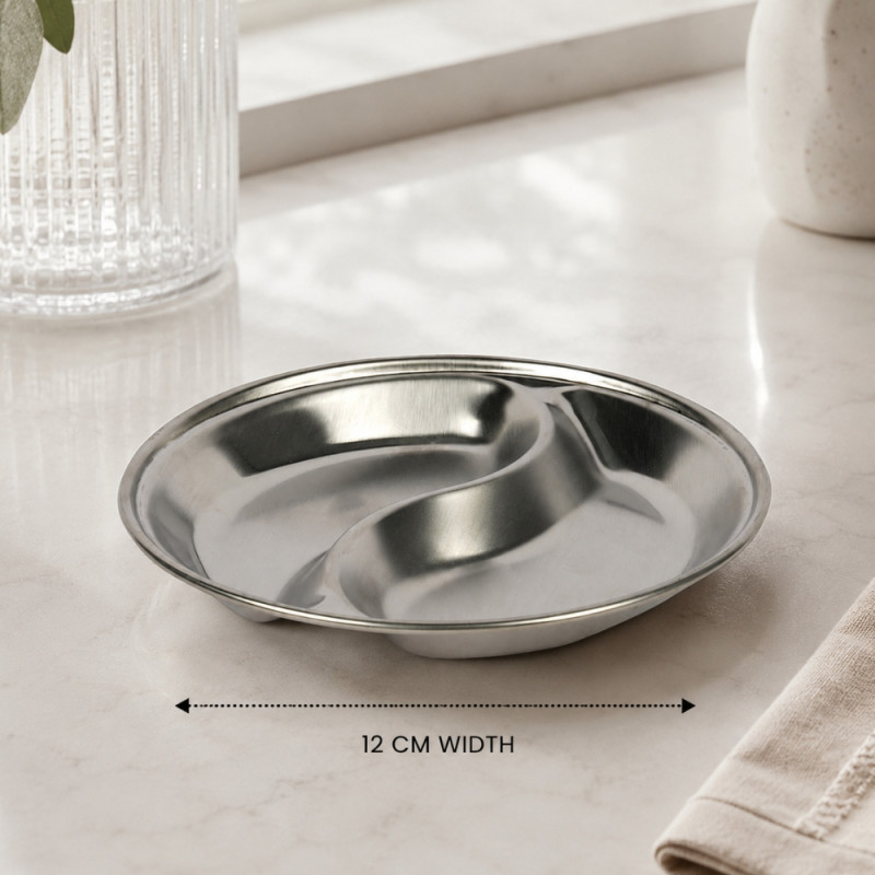 Stainless Steel Divided Plate - Silver (4 Compartment)