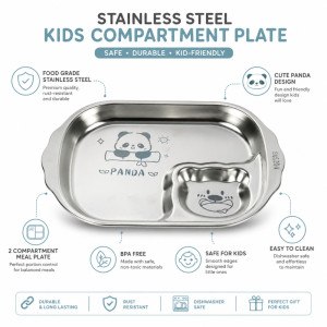 Essential 44 STAINLESS STEEL KIDS SNACK PLATE – Silver Premium Quality (25 x 17cm)