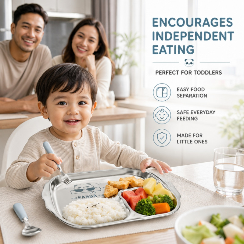Essential 44 STAINLESS STEEL KIDS SNACK PLATE – Silver Premium Quality (25 x 17cm)