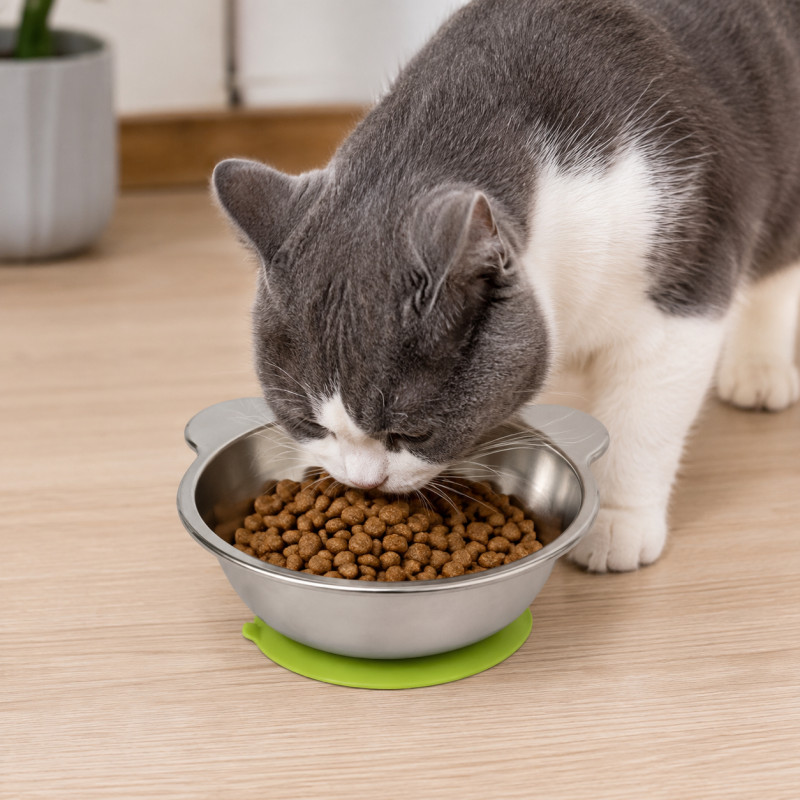 Stainless Steel Cat Food Bowl – Silver (13x15x5cm)