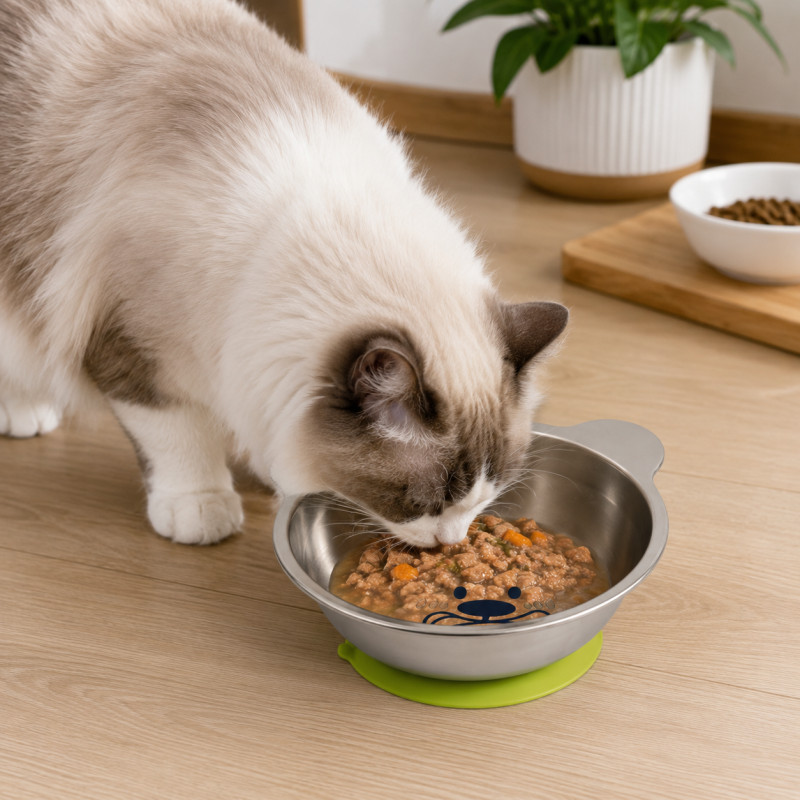 Stainless Steel Cat Food Bowl – Silver (13x15x5cm)