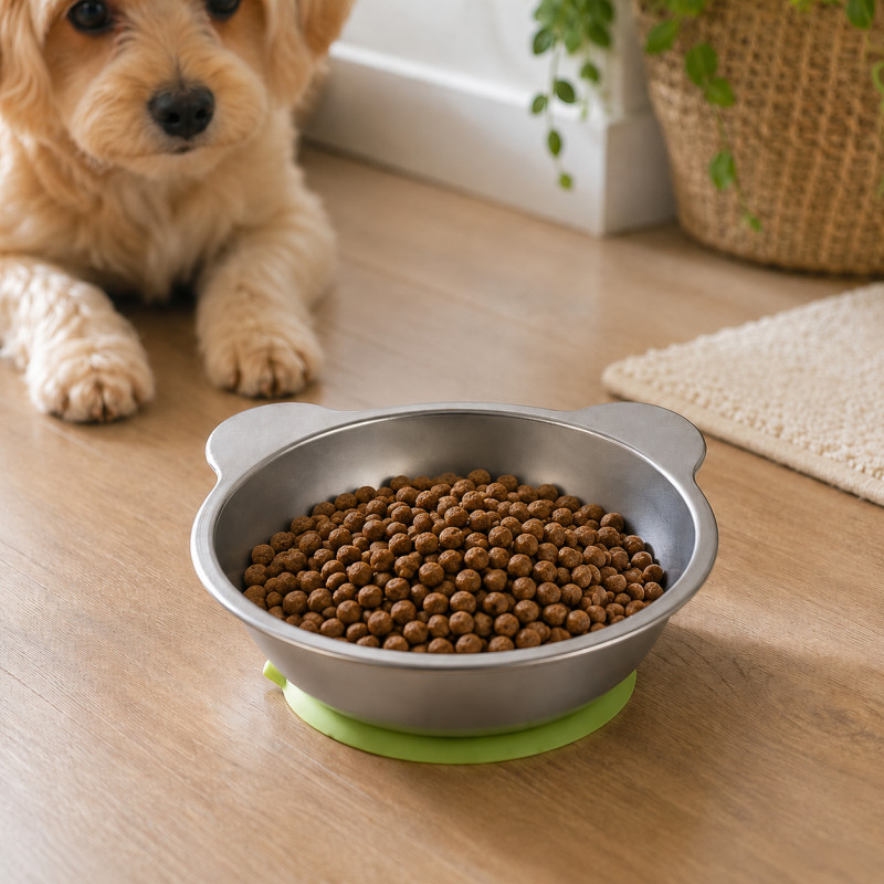 Stainless Steel Cat Food Bowl – Silver (13x15x5cm)
