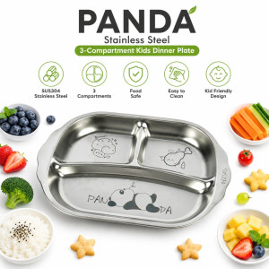 Premium 44 STAINLESS STEEL KIDS DINNER PLATE – Silver Premium Quality (25 x 16 cm)