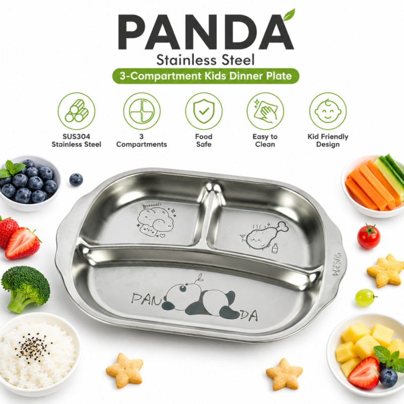 Premium 44 STAINLESS STEEL KIDS DINNER PLATE – Silver Premium Quality (25 x 16 cm)