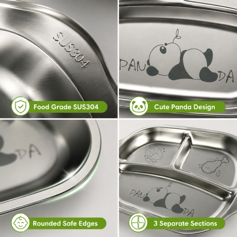 Premium 44 STAINLESS STEEL KIDS DINNER PLATE – Silver Premium Quality (25 x 16 cm)