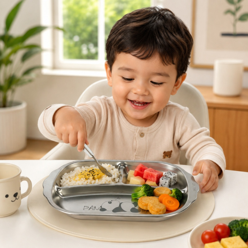 Premium 44 STAINLESS STEEL KIDS DINNER PLATE – Silver Premium Quality (25 x 16 cm)