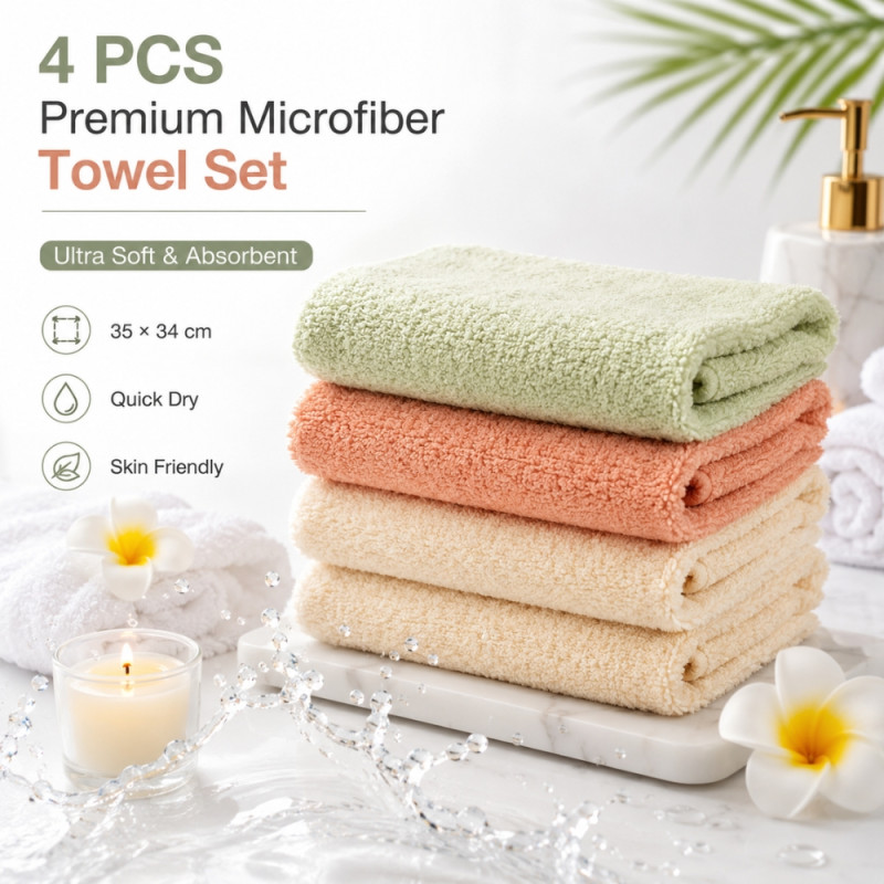 Trustworthy set of four premium microfiber towels featuring highly absorbent and quick-drying coral fleece material – Multi Color (4 PCS)