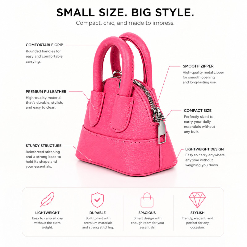Kids Fashion Quilted Mini Handbag – Sweet Pink (15cm)