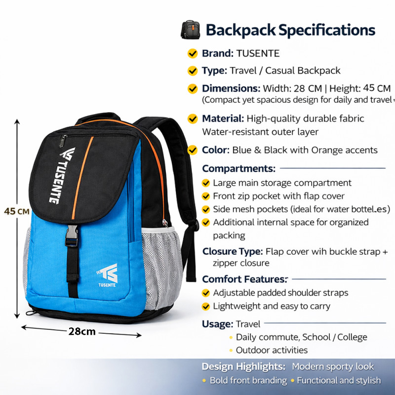 Pro-Series Sport & Travel Backpack – Blue & Black (45cm)