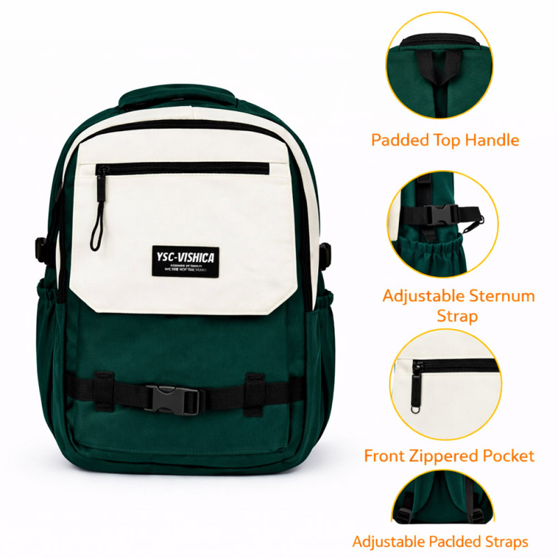 Pro Explorer Outdoor Travel & Camping Backpack – Forest Green & Ivory (42cm)