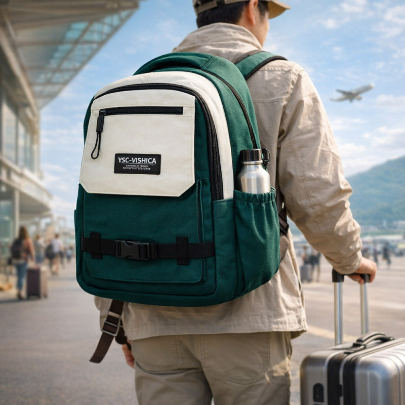 Pro Explorer Outdoor Travel & Camping Backpack – Forest Green & Ivory (42cm)