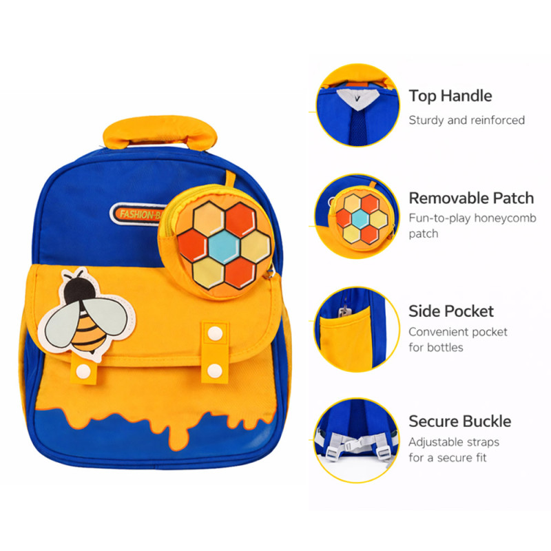 Kids Stylish Urban Explorer Backpack – Blue &amp; Mustard (30cm)
