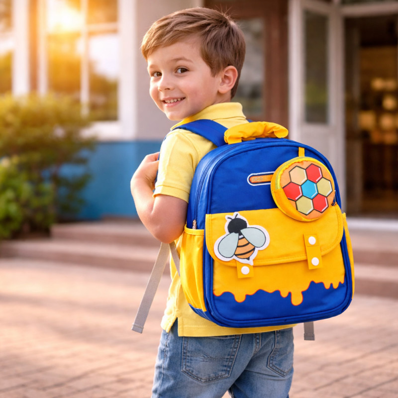 Kids Stylish Urban Explorer Backpack – Blue &amp; Mustard (30cm)