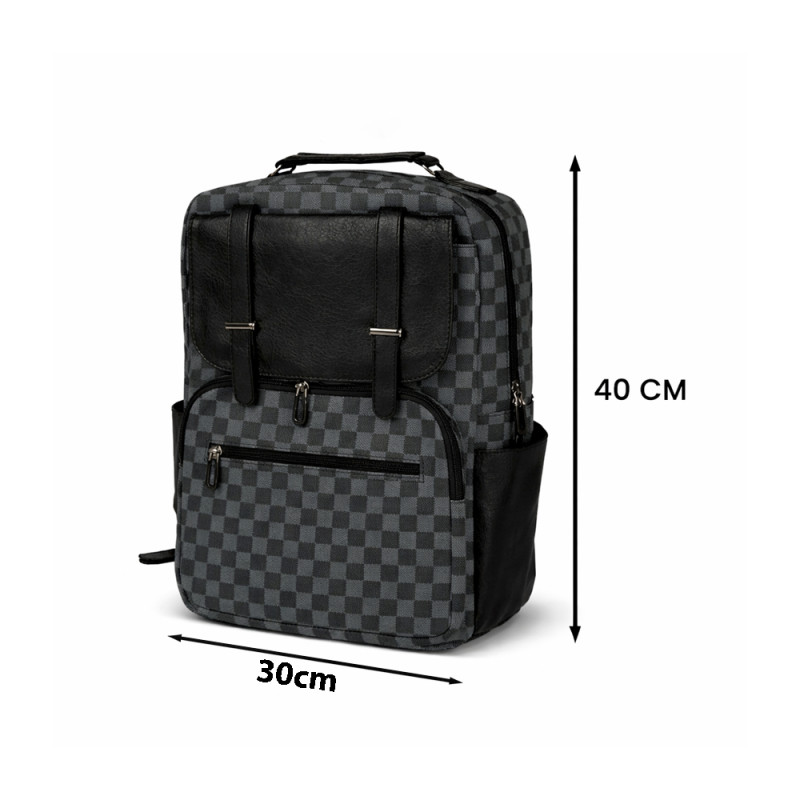 Executive Series Checkerboard Travel Backpack 40cm – Grey & Black