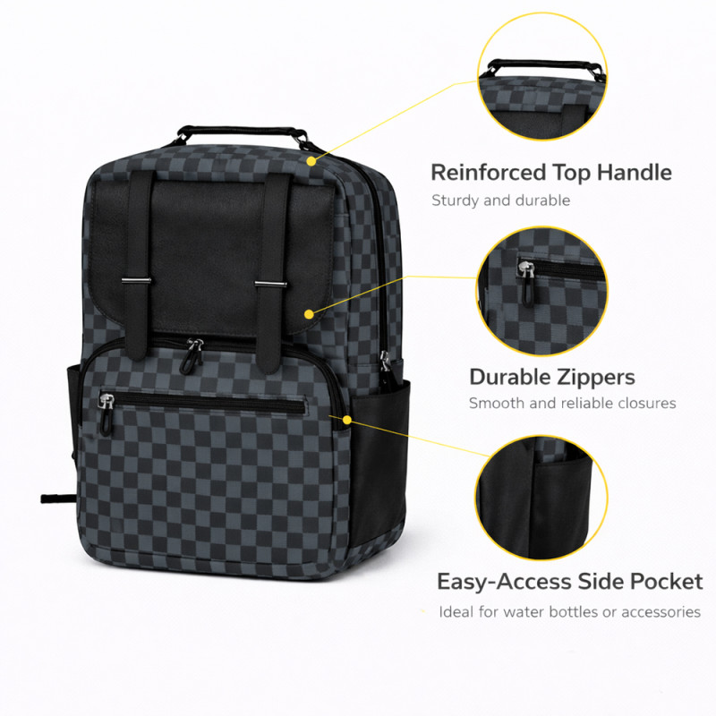 Executive Series Checkerboard Travel Backpack 40cm – Grey & Black