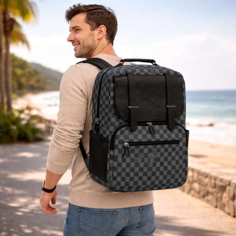 Executive Series Checkerboard Travel Backpack 40cm – Grey & Black