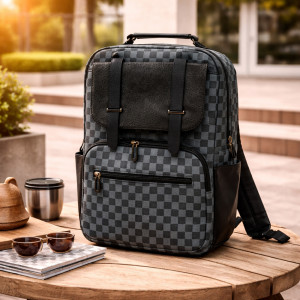 Executive Series Checkerboard Travel Backpack 40cm – Grey & Black Executive Series Checkerboard Travel Backpack 40cm – Grey & Black