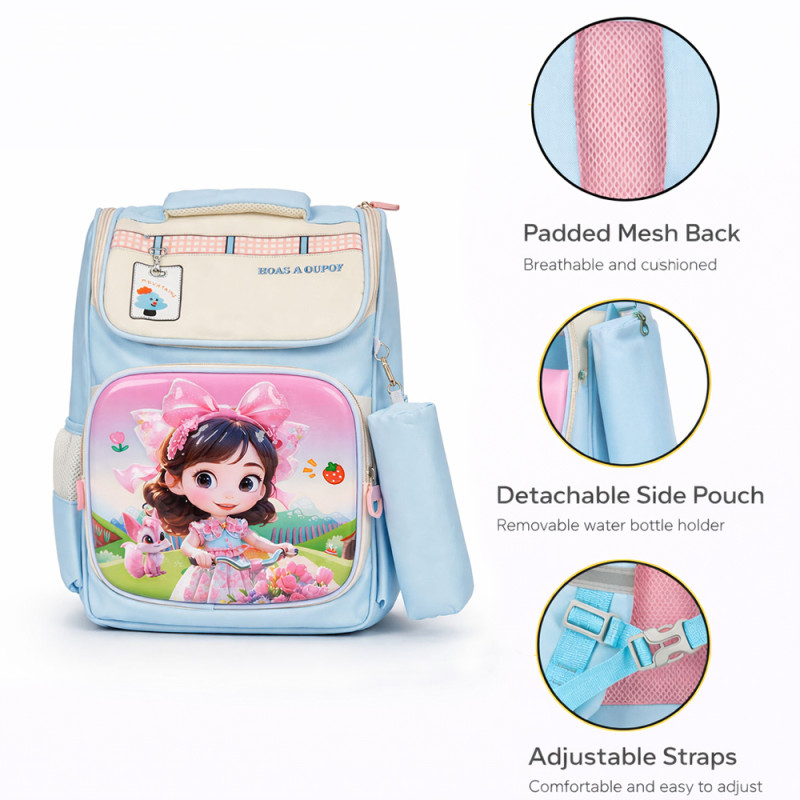 Kids Ergonomic Weight Reduction School Bag – Aqua Blue (38cm)