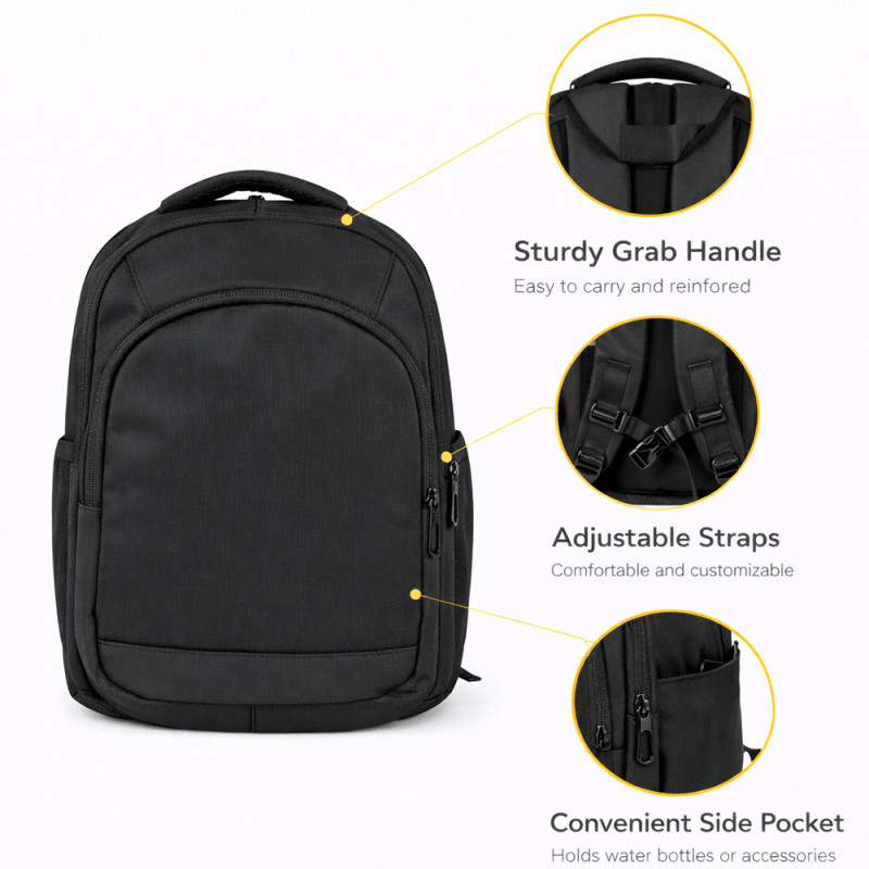 Compact Urban Daily Backpack – Sleek Black (36cm)