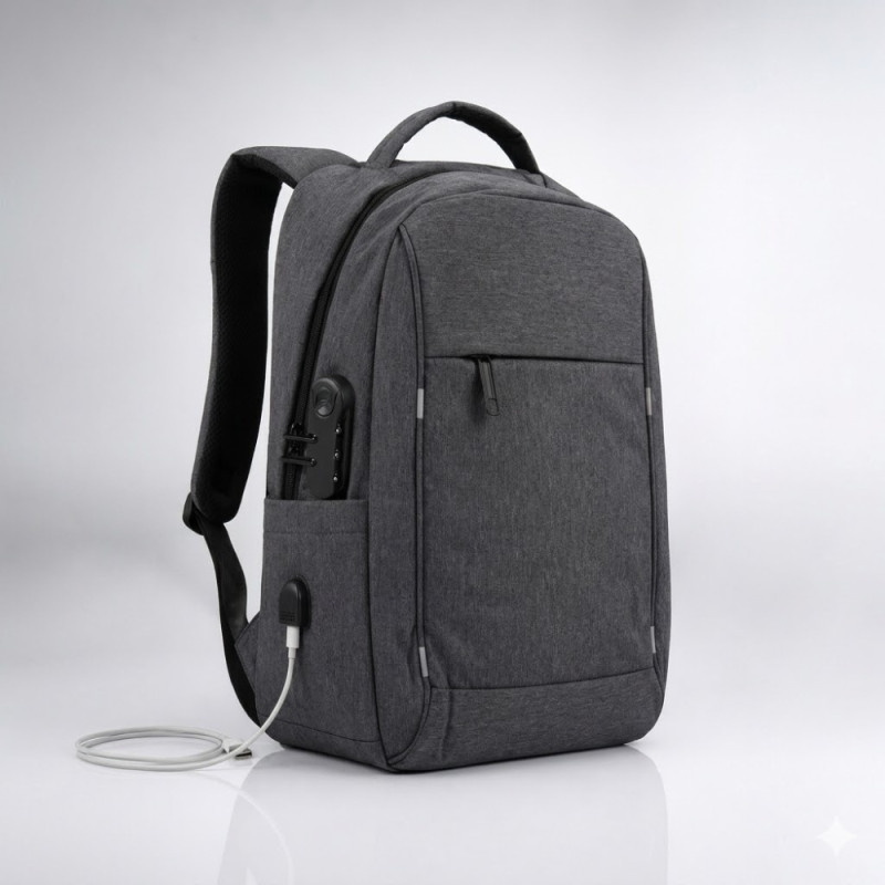 Lenovo B210 Style Anti-Theft Laptop Backpack – Charcoal Grey & USB Charging (43cm)