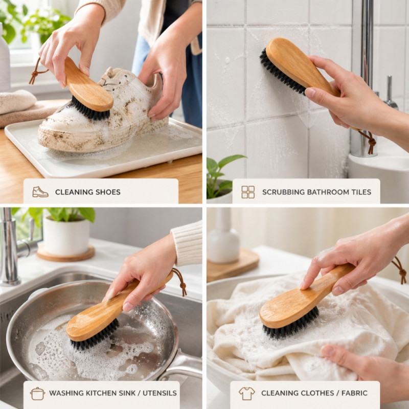 Professional Multipurpose Wooden Scrubbing Brush – Heavy-Duty Natural Bristles