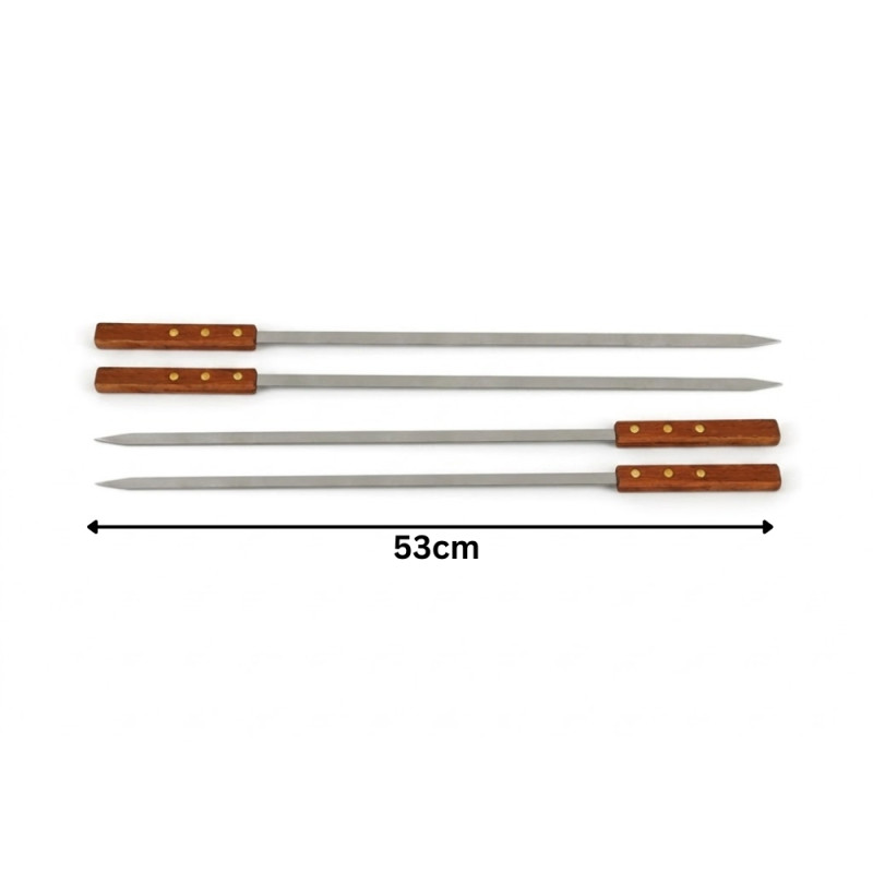 Professional 53cm Stainless Steel Barbecue Skewers – Heavy-Duty Silver Grilling Set