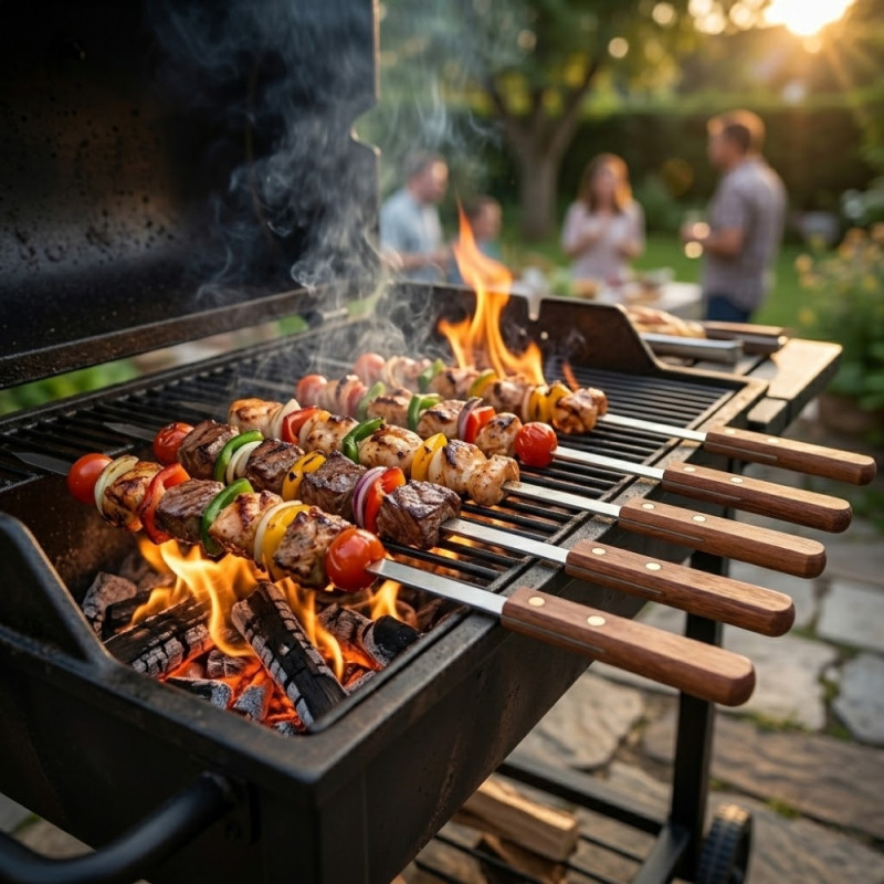 Professional 53cm Stainless Steel Barbecue Skewers – Heavy-Duty Silver Grilling Set