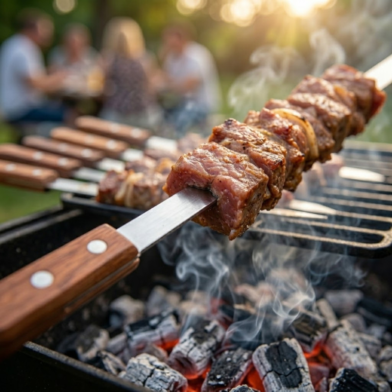 Professional 53cm Stainless Steel Barbecue Skewers – Heavy-Duty Silver Grilling Set
